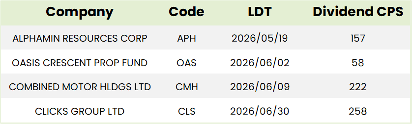 SA Dividends Table