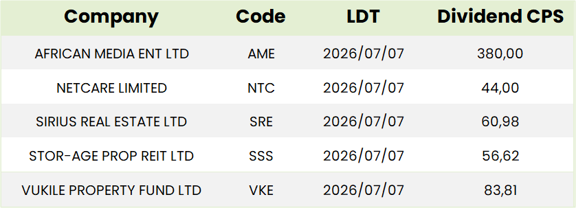 SA Dividends Table